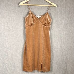 Pink Rose Y2K Dark Champagne Babydoll Velvet Bodycon Party Dress S Fairy Grunge